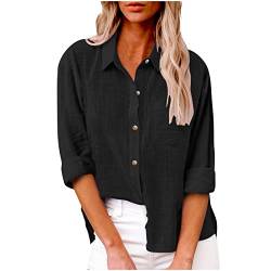 Bluse Damen Einfarbig Hemd Sommer Vintage Einreihiges Leinenhemd Baumwolle Leinen Lange Ärmel Revers Blusenshirt Locker Bequeme Leinenbluse Tops Große Größen Shirt Hemden Urlaub Beachwear für Frauen von AEGJEGVD