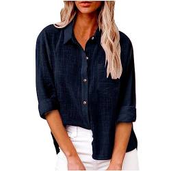 Damen Leinen Hemd Elegant mit Knopfleiste Tasche Sommer Oversized Kurzarm Blusen Langärmeliges Shirt Oberteile Reverskragen Elegant Shirts Bluse Oberteile Einfarbig Basic Unterhemd Top von AEGJEGVD