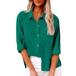 Damen Leinen Hemd Elegant mit Knopfleiste Tasche Sommer Oversized Kurzarm Blusen Langärmeliges Shirt Oberteile Reverskragen Elegant Shirts Bluse Oberteile Einfarbig Basic Unterhemd Top von AEGJEGVD