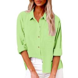 Damen Leinen Hemd Elegant mit Knopfleiste Tasche Sommer Oversized Kurzarm Blusen Langärmeliges Shirt Oberteile Reverskragen Elegant Shirts Bluse Oberteile Einfarbig Basic Unterhemd Top von AEGJEGVD