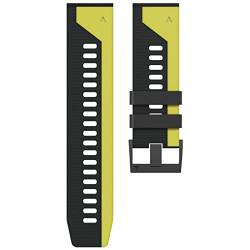 AEMALL 22 x 26 mm Silikon-QuickFit-Uhrenarmband für Garmin Fenix 7 7X 6X 6Pro Epix Easyfit Band Fenix5 5X 935 945 Smartwatch-Armband (Farbe: Schwarz Gelb, Größe: 26 mm Fenix5X 6X Pro) von AEMALL