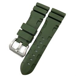 AEMALL Gummi-Uhrenarmband 22 mm, 24 mm, 26 mm, Silikon-Uhrenarmband für Panerai, tauchfähiges Luminor PAM wasserdichtes Armband (Farbe: grüner Stift, Größe: 22 mm silberne Schnalle) von AEMALL