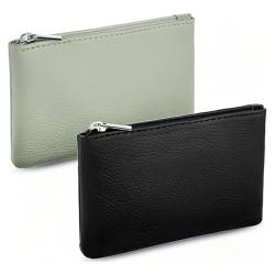 AFCJLTO 2 Stück Geldbörse Damen Klein, Leder Mini Geldbörse Klein Portemonnaie Coin Purse Münzgeldbörse Münzbeutel Schlüsseletui Mini ändern Geldbeutel Münztasche für Frauen (Schwarz Grün) von AFCJLTO