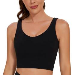 AGONVIN Damen Langes Riemchen ohne Bügel gepolstert Training Top Yoga Sport-BH Schwarz M von AGONVIN