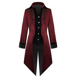 AGYMNX Steampunk Herren Mittelalter Kleidung Frack Mantel Vintage Gehrock Jacke Viktorianischen Karneval Kostüm Cosplay Halloween Fashing Smoking Frack Steam Punk rot L von AGYMNX