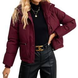 AGYMNX Winterjacke Damen kurz Warm Gef�ttert Wattierte Jacke Female Steppjacke Damen Mantel Ski-Jacken �bergangsjacke Softshell Jacke Winter Elegant Winterparka mit Taschen Kirschtomate rot XXL von AGYMNX