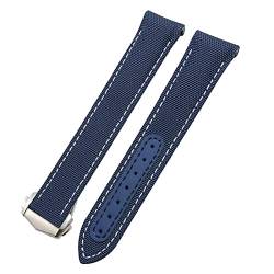 AHGDDA 20 mm Uhrenarmbänder, Canvas-Leder-Unterseite, für Omega Seamaster 300, Speedmaster AT150 Planet Ocean, Nylon-Uhrenarmband für Mann und Frau(Blue White 1) von AHGDDA