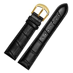 AHGDDA Für Brand Watch Bracelet Belt Woman Watchbänder echtes Leder -Armband -Band 10 12 14 16 18 20 22mm Multicolor -Uhren -Bänder(Black gold,18mm) von AHGDDA