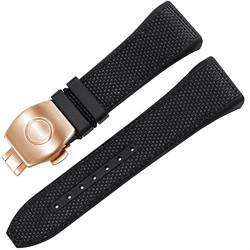 AHGDDA Für Franck Müller V45 Serie 28mm Nylon Echtes Leder Silicon Watchband Schwarz Blau Klappschnalle Uhrengurt(2 Black-rosegold) von AHGDDA