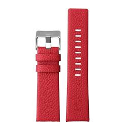 AHGDDA Lederuhrband für Diesel DZ7395 DZ7370 DZ7257 DZ7430 Schauen Sie sich Band Weiche Kuhwahnsinnsgurt an 24 m 26 mm 28 mm für Männer Frauen(Red-silver buckle,22mm) von AHGDDA