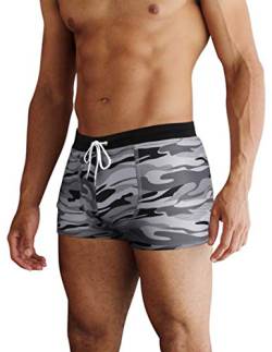 AI'MAGE Badehose Herren Kurz Badeshorts mit Tunnelzug Schwimmhose, Pat6-tarnmuster grau XL von AI'MAGE