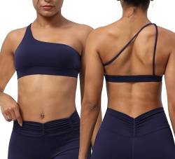 AIEOE Damen Sport BH Fitness Workout BH Yoga Bra Push up Bralettes One Shoulder Bra Ohne Bügel Bustier Gepolstert Stretch Tops Sexy Sportbekleidung S Blau von AIEOE