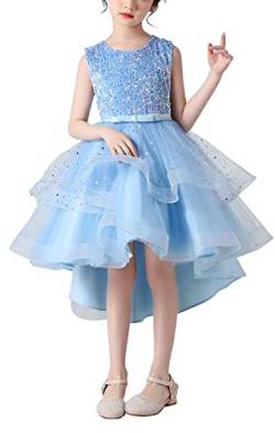 AIEOE Elegantes Sommerkleid für Mädchen ärmelloses Kleid für kleine Mädchen mit Reißverschluss Tüll Pailletten für Partyzeremonie geeignet von 13–14 Jahren Blau von AIEOE