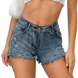 AIEOE Frauen Gerade Bein Ausgehöhlte Hosen Short Sexy Frayed Shorts Damen Jeans Mid Taille Casual Sommer Hot Clubwear Größe L Blau F von AIEOE