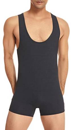 AIEOE Herren Bodysuit Sport Einteiler Body Shaper Ärmellos Slim Fit Umterhemd Gym Yoga Gymnastik Bodyshaper Kompression Singlet Sportwear - S von AIEOE