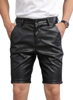 AIEOE Herren Lederhose Kurz Kunstleder Wetlook Shorts Elastisch Männer Clubwear Leder Shorts Schwarz Größe 34 von AIEOE