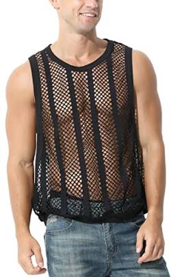 AIEOE Herren Muskelshirts Fischnetz Tank Tops Männer Ärmellos Unterhemd Fischnetzhemd ohne Arm Schwarz L von AIEOE