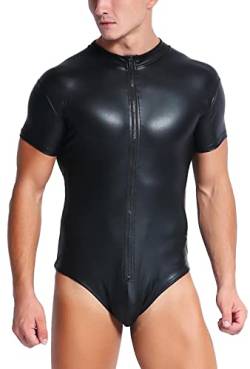 AIEOE Herren Overall Kurzarm Body aus Lackleder Einteiler Leder Bodysuit Wetlook Männer Body Clubwear XXL von AIEOE