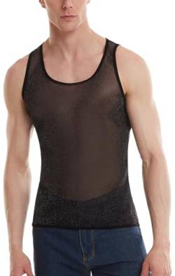 AIEOE Herren Transparent Tank Top Glitzer Muskel Shirts Mesh Unterhemd Sommer Party Club Wear Netzshirt - M von AIEOE