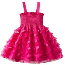 AIEOE Mädchen Kleid mit Tüll Blume Schmetterling Ärmellos Elegant Prinzessin Taufe Sommerkleid Geeignet von 5-6 Jahre Fuchsia B von AIEOE