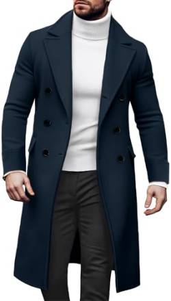 AIEOE Winter Mantel Herren Lang Trenchcoat Slim Fit Revers Wintermantel Zweireiher Herrenmantel Casual Business Herbst Winterjacke, EU XL (Asie XXL) von AIEOE