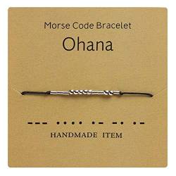 AILUOR Morse Code Armband, Versilberte Perlen auf Seidenschnur Freundschafts Armband Geschenk für sie, geheime Nachricht Geschenk Schmuck für Frauen Männer, Geschenk für sie Ihn (Ohana) von AILUOR