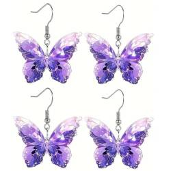 Damen Tropfen Schmetterling Ohrringe,Lila Schmetterling Ohrringe,Amethyst Schmetterling Kristall Damen Tropfen Ohrringe,Stilvoller Schmuck Weihnachtsgeschenke (2 pairs) von AILYFIRMO