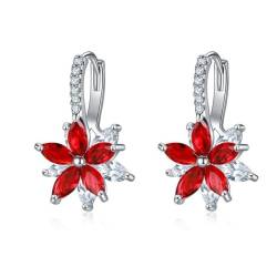 Orchideen-Ohrringe mit Zirkonia für Frauen, wunderschöne Blumen-Strass-Kristall-Damen-Ohrhänger, bunte Cz-Kristall-nette Blumen-Ohrringe (Red) von AILYFIRMO