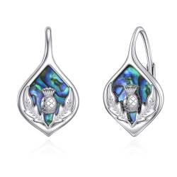 Keltische Knoten Ohrringe für Damen 925 Sterling Silber Keltischer Knoten Leverback Ohrringe Abalone Muschel Irischer Schmuck Geschenk (Schottische Distel) von AINFQY