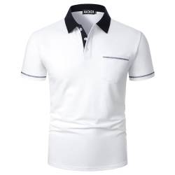 AIOIDI Baumwolle Herren Kurzarm Poloshirt Basic T-Shirt Tennis Golf Polo Weiß L von AIOIDI