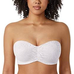 AISILIN Damen Spitze Trägerloser BH Große Brüste Bandeau Minimizer BH mit Bügel Soft Ungefüttert Multiway Weiss 75C von AISILIN