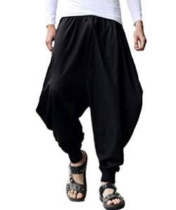 AITFINEISM Männer Haremshose Bequeme Elastische Taille Hosen Mode Einfarbig Casual Yoga Hippies Hosen (Schwarz,3XL) von AITFINEISM