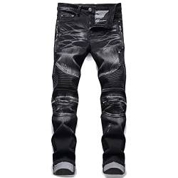 AITITIA Herren-Jeans, Biker-Reißverschluss, Deco, gewaschen, gerade Passform, 005 black, 52 von AITITIA