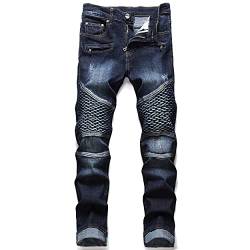 AITITIA Herren Regular Fit Biker Jeans, 1511 Marineblau, 50 von AITITIA