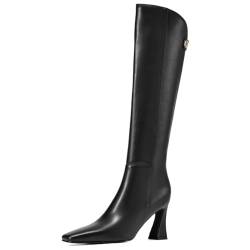 AIUNIIND Damen kniehohe Stiefel, modisch, lange Stiefel, elegant, quadratischer Zehenbereich, hohe Stiefel mit seitlichem Reißverschluss, 7,6 cm hoher Absatz, Schwarz, 42 EU von AIUNIIND