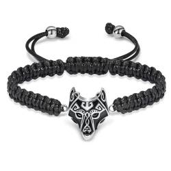 AIWENXI Feuerbestattungsschmuck, Wolfskopf-Urnenarmband für Asche, für Damen und Herren, Gedenkurne, verstellbares, künstliches, geflochtenes Asche-Andenken-Urnenarmband von AIWENXI