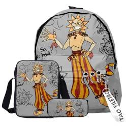 AIYINIY FNAF Rucksack 3 Stück Set Sonne und Mond 3D Gedruckt Cartoon Schultasche Umhängetasche Federmäppchen Set Mode Daypack für Jungen Mädchen, Typ 24, 40x29x12cm(backpack), Anime von AIYINIY