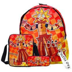 AIYINIY FNAF Rucksack 3 Stück Set Sonne und Mond 3D Gedruckt Cartoon Schultasche Umhängetasche Federmäppchen Set Mode Daypack für Jungen Mädchen, Typ 26, 40x29x12cm(backpack), Anime von AIYINIY