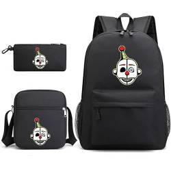 AIYINIY FNAF Rucksack-Set für Schüler, Schultasche mit Schultertasche, Federmäppchen, Foxy-Cartoon-Druck, Büchertasche für Jungen und Mädchen, 3-teilig, Ennard 6, 32x45x13cm, Klassisch von AIYINIY