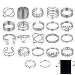 AIYVELU 22 Stück Bohemian Knuckle Rings,Damen Ring Sets Edelstahl Knuckles,Stackable Medium Ring Set,Fashion Simple Stackable Ring Set Silver,Suitable for Birthday Party,Prom etc. von AIYVELU