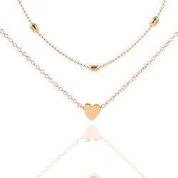 AIYVELU Fußkettchen Gold Frauen, wasserdicht Multi-Row verstellbare Fußkettchen, Mode Multi-Layer Eternal Heart Perlen, Strand Fußschmuck für Frauen und Mädchen von AIYVELU