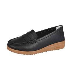 AIchenYW Damen Geschlossene Ballerina Flache Schuhe Runde Slip on Flache Arbeitsschuhe Ballerina Geschlossene Weiche Wanderschuhe Flache Loafer mit Gummisohle (Black, 42) von AIchenYW