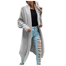 AIchenYW Damen Strickjacke Elegant Casual Top Leicht Gemütlich Offene Freizeitjacke Gestrickter Übergangsmantel Langen Mantel Jacke Tops Outwear Casual Cardigan Langarm Strickmantel (Grey, M) von AIchenYW