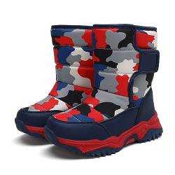 AIchenYW Kinder Stiefel Wärme Gefütterte Halblange Winter -Baumwollschuhe mit Tarnmuster und -verdickten warmen Winter-Baumwollstiefeln für 4 bis 14 Kinder Winter Outdoor (Red, 36 Big Kids) von AIchenYW