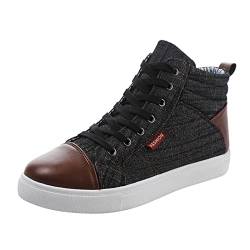 AIchenYW Männer Lässige atmungsaktive Lederboots Denim Stoff Top High Top Sport Segeltuchschuhe Herren Vintage Klassische Stiefel Schuhe (Black, 41) von AIchenYW