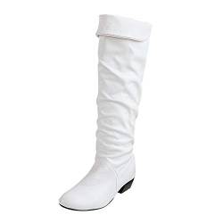 AIchenYW Stiefel Damen Stiefeletten Damenstiefel Absätze Reitkniestiefel Damenstiefel Hohe Winter Flache Hohe Damenstiefel Damen Stiefel Overknees mit Blockabsatz (White, 37) von AIchenYW