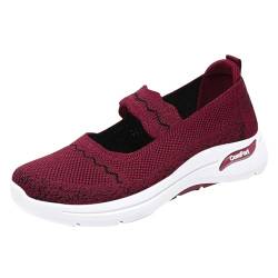 Damen Sneaker Atmungsaktiv Leicht Turnschuhe Damenschuhe Ethnische Freizeitschuhe Sommermode Hohl Atmungsaktiv Flacher Absatz Weiche Sohle Freizeitschuhe Damen Schuhe Leichte rutschfest (Red, 36) von AIchenYW