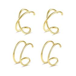 ALEXCRAFT 2Paar Ohrclips Gold Kreuz Verdrehter Ohrringe Dünner Doppel Creolen Ohrmanschette Vergoldet Manschetten Ohrklemme Ohrclips Ear Cuff Knorpel Ohne Ohrloch Pircings Ohrringe Gold Damen Frauen von ALEXCRAFT