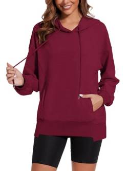 ALIMASHA Damen Sweatshirts und Hoodies, Basic Workout Kordelzug Pullover, Damen Yoga Kleidung, Oversized Hoodies, rotes Crewneck Sweatshirt XL von ALIMASHA