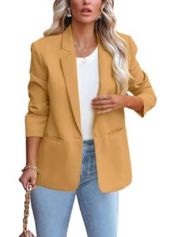 ALSOGO Blazer Damen Anzug Jacke Revers Langarm Casual Sportlich Longblazer Arbeit Büro Knopf Open Front Jacket Braun S von ALSOGO